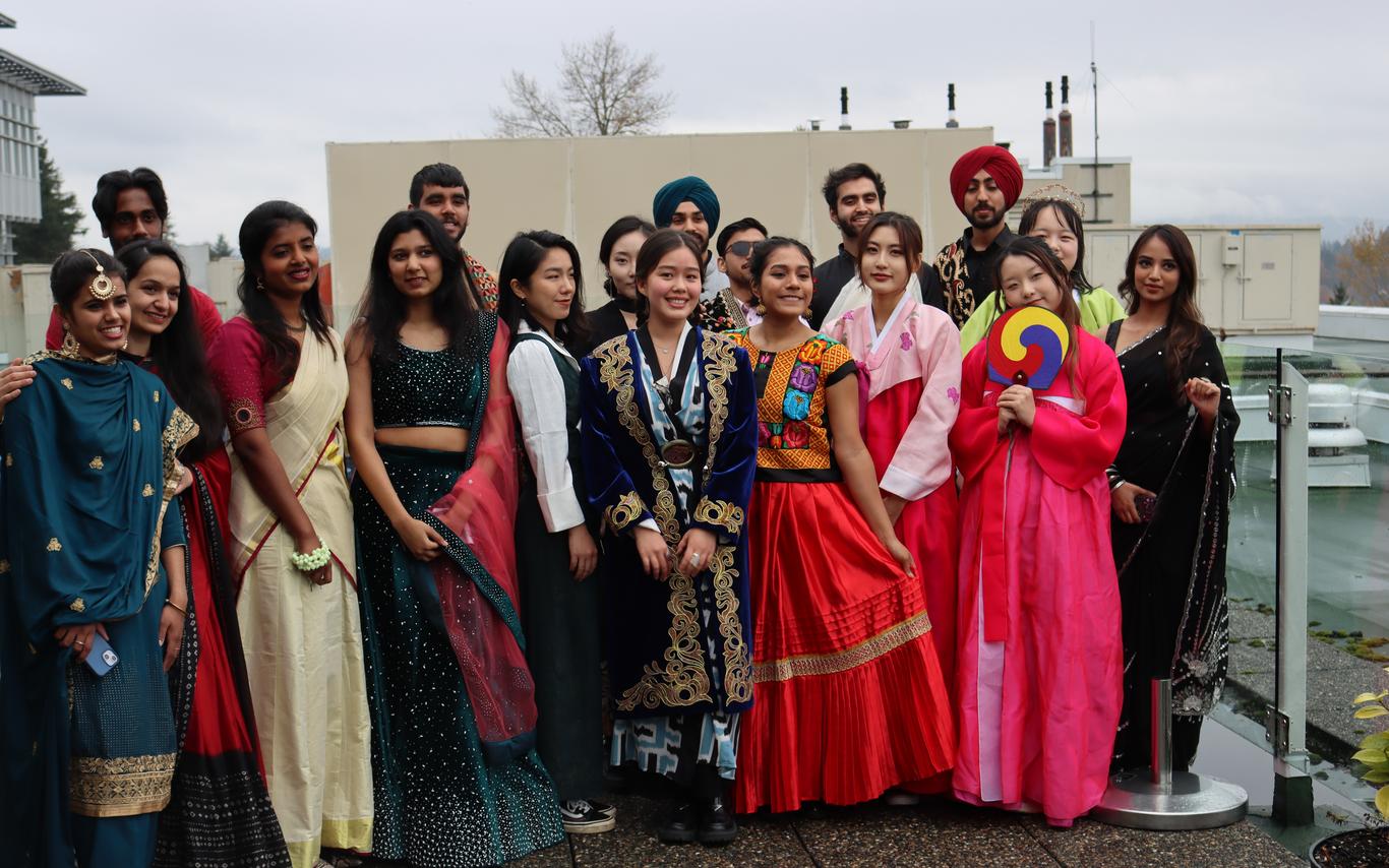 Outdoor group shot of international students at Vancouver Island University